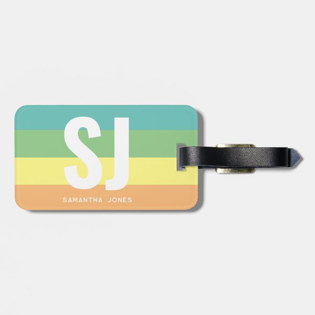 Monogram Modern Rainbow Bold Stripes Initials Gepäckanhänger (Rückseite horizontal)