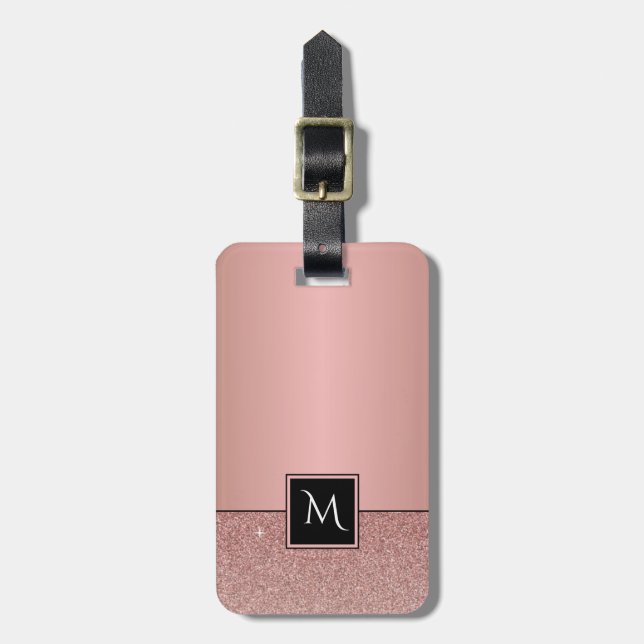Monogram Modern Rose Gold Foil Glitzer Girl Gepäckanhänger (Vorderseite vertikal)