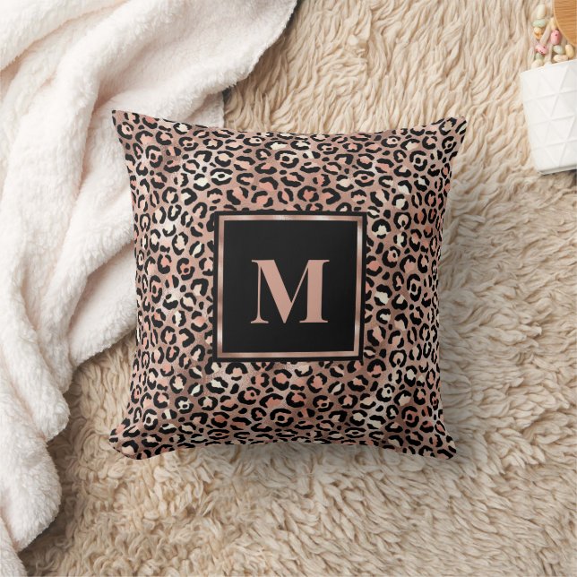Monogram Modern Rose Gold Leopard Print Kissen (Decke)