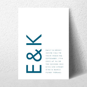 Monogram Modern Royal Blue Simple Wedding Einladung