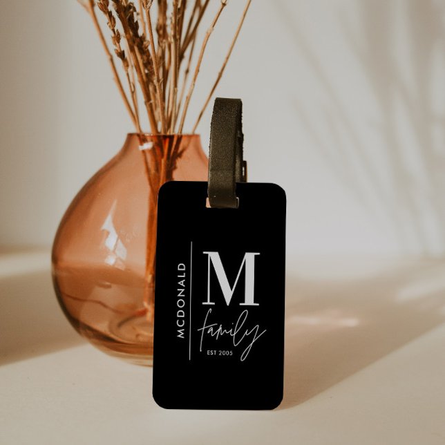 Monogram, modern schwarz, personalisiert gepäckanhänger (Von Creator hochgeladen)