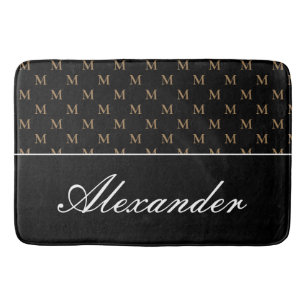 Monogram Modern Schwarz-weiß Gold Elegant Badematte