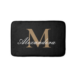 Monogram Modern Schwarz-weiß Gold Elegante Script Badematte