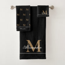 Monogram Modern Schwarz-weiß Gold Eleganter Badezi