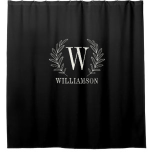 Monogram Modern Schwarz-weiß Laurel Wreath Duschvorhang