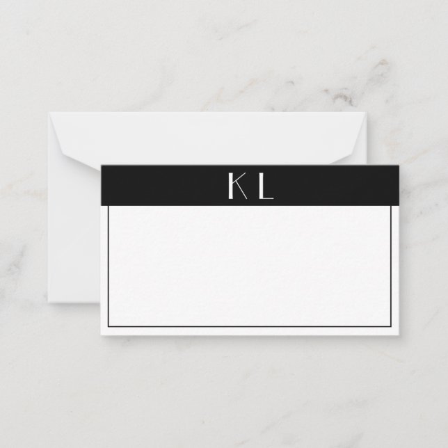 Monogram Modern Schwarz-weiß Minimalistisch Mitteilungskarte (Vorderseite)
