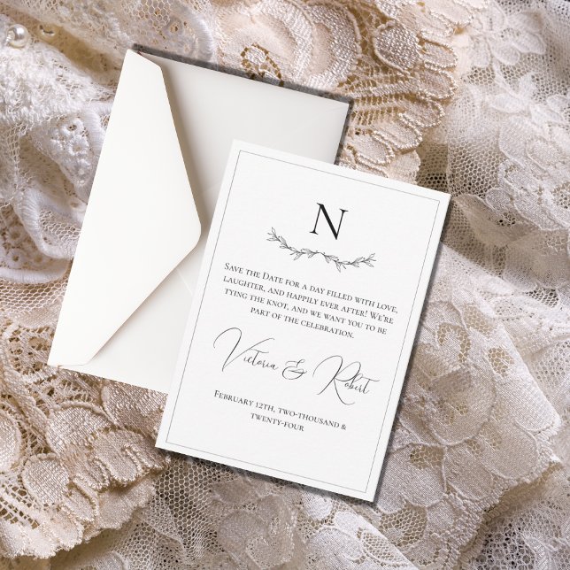 Monogram, modern Schwarz/Weiß Save The Date (Von Creator hochgeladen)