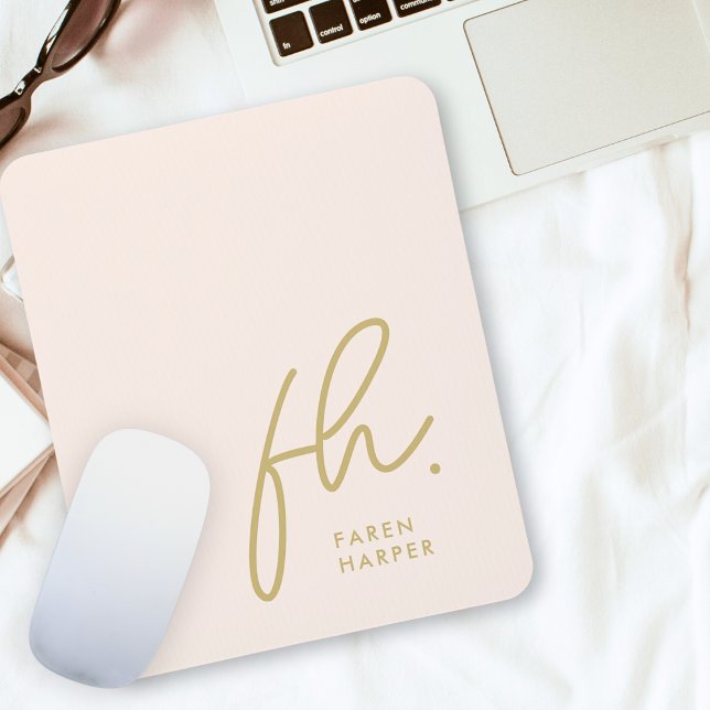 Monogram Modern Script Blush Pink Gold Initialen Mousepad (Von Creator hochgeladen)