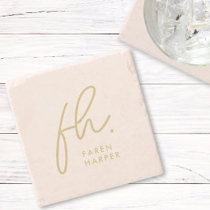 Monogram Modern Script elegant Rosa Gold Steinuntersetzer
