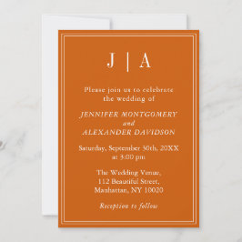Monogram Modern Simple Burnt Orange White Wedding Einladung