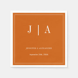 Monogram Modern Simple Burnt Orange White Wedding Serviette