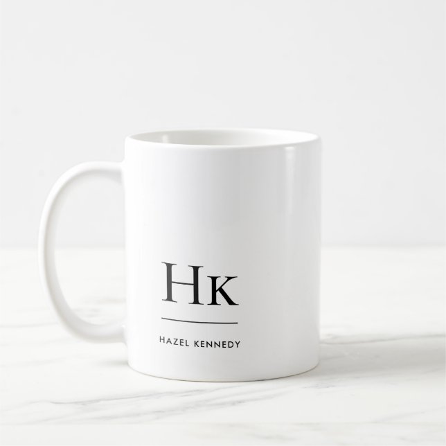 Monogram Modern Simple EleganWhite Mit Monogramm Kaffeetasse (Links)