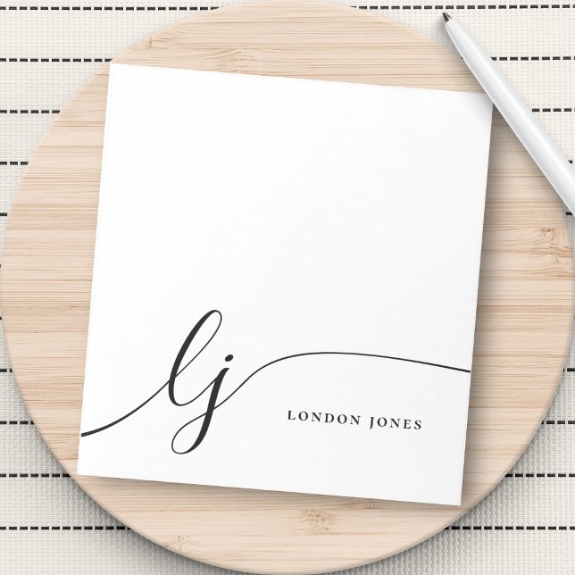 Monogram Modern Simple Feminine Schwarz-weiß Notizblock (Von Creator hochgeladen)