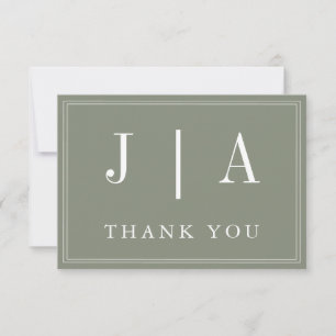 Monogram Modern Simple Sage Green White Wedding Dankeskarte