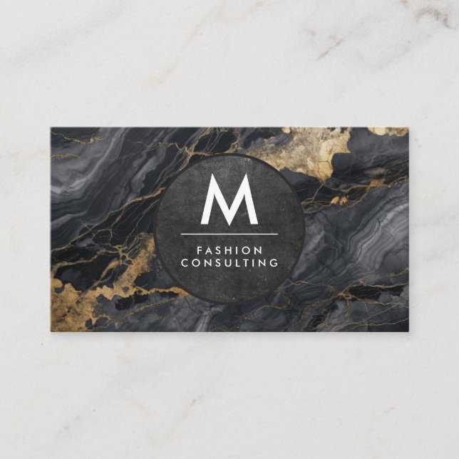 Monogram, Modern Slate | Schwarzer Marmor Visitenkarte (Vorderseite)