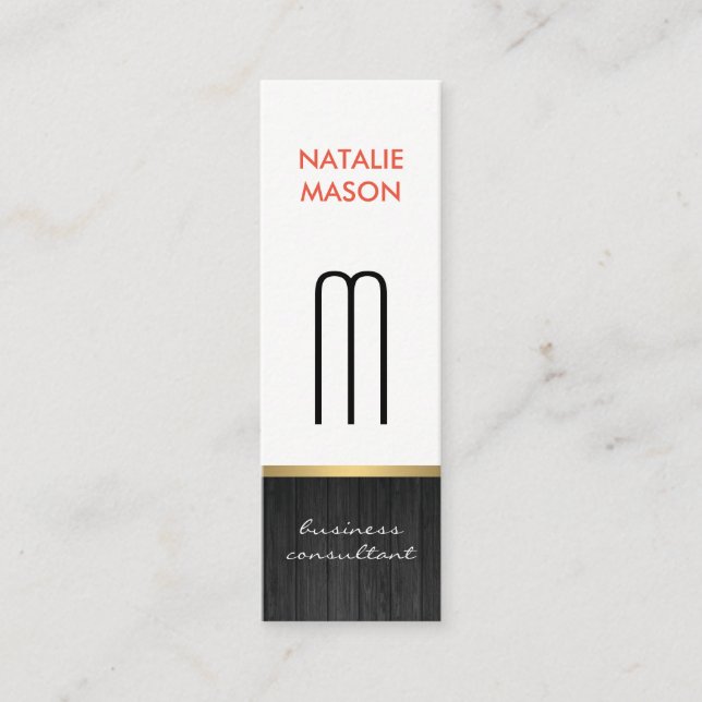Monogram Modern Sleek Wood Gold Trimm Mini Visitenkarte (Vorderseite)