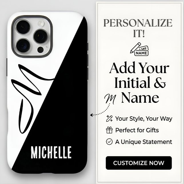 Monogram Modern Split Schwarz & Weiß Benutzername Case-Mate iPhone Hülle (Von Creator hochgeladen)