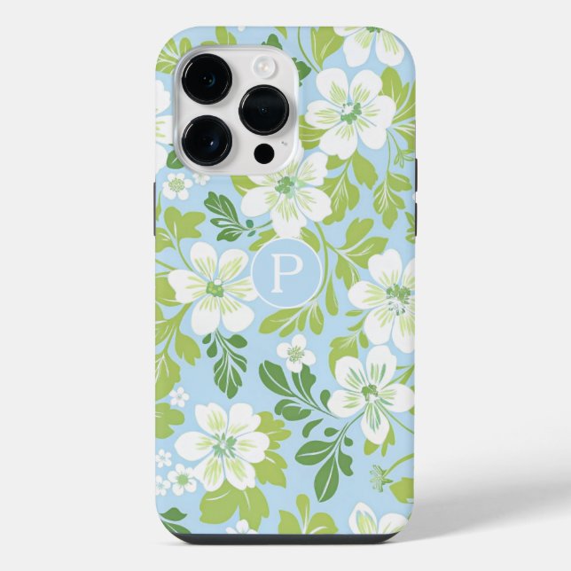 Monogram Modern Spring Primel Blumenmuster  iPhone Hülle (Rückseite)