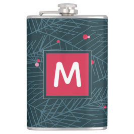 Monogram Modern Spruce and Berries Custom Holiday Flachmann