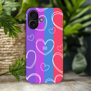 Monogram Modern Stripe Liebe Heart Girly iPhone 16 Hülle