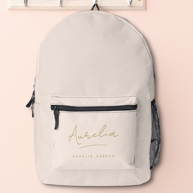 Monogram Modern Stylish Blush Pink Gold Script Bedruckter Rucksack (Von Creator hochgeladen)