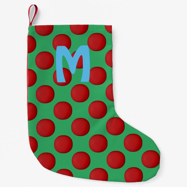 Monogram Modern Stylish Red Polka Dot Kleiner Weihnachtsstrumpf (Vorderseite)