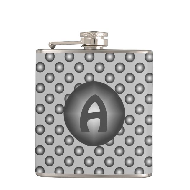 Monogram Modern Stylish Silver Polka Dot Flachmann (Vorderseite)