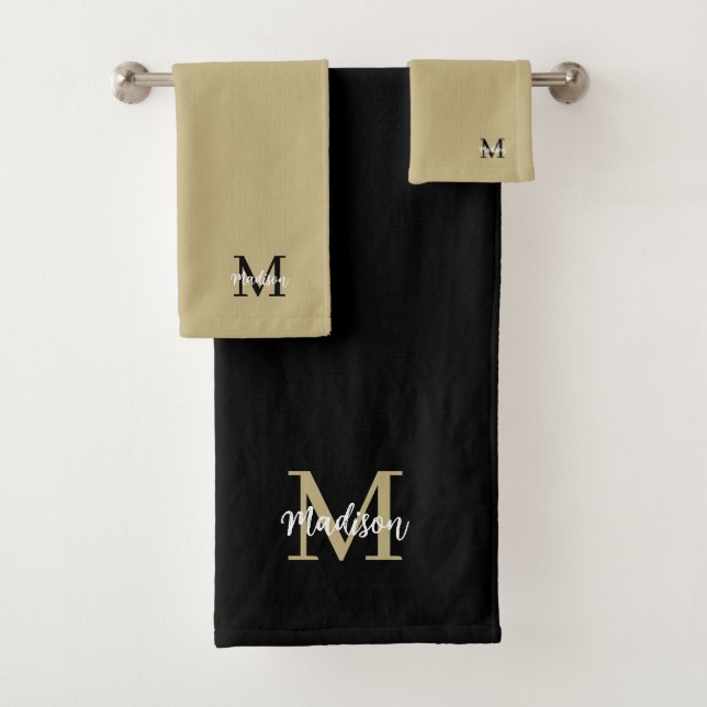 Monogram Modern Tan Sand und Black Badhandtuch Set (Insitu)