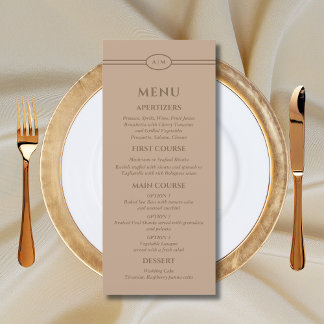 Monogram Modern Taupe Christian Wedding Menu Menükarte
