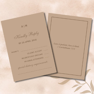 Monogram Modern Taupe Christian Wedding RSVP Card Karte
