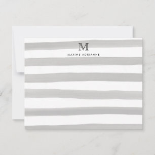 Monogram Modern Trendgraue Streifen Mitteilungskarte