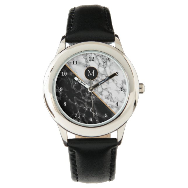 Monogram Modern Watch Schwarz-weiß Marble Armbanduhr (Vorderseite)