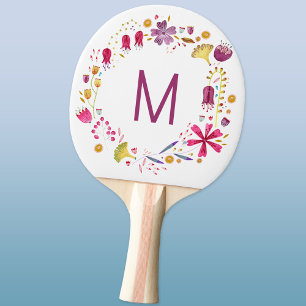 Monogram, Modern Watercolor Floral Tischtennis Schläger