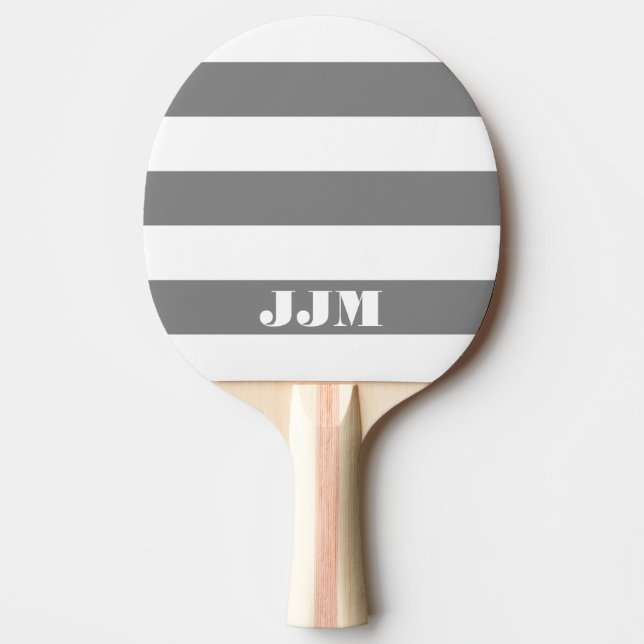 Monogram, modern weiß, grau Streifen Tischtennis Schläger (Vorderseite)