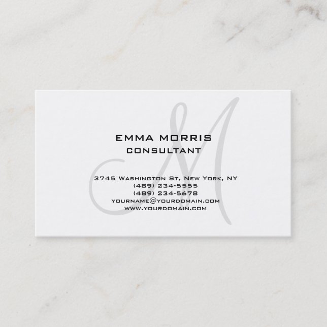 Monogram Modern White Simple Consultant Visitenkarte (Vorderseite)