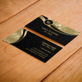 Monogram Moderne Black & Gold Dynamic Lines Busine Visitenkarte