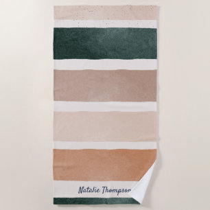 Monogram, moderne Drehschrift Earthy strips Sommer Strandtuch