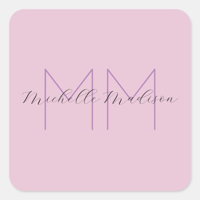 Monogram Moderne Minimalistisch Name Initials Quadratischer Aufkleber (Vorderseite)