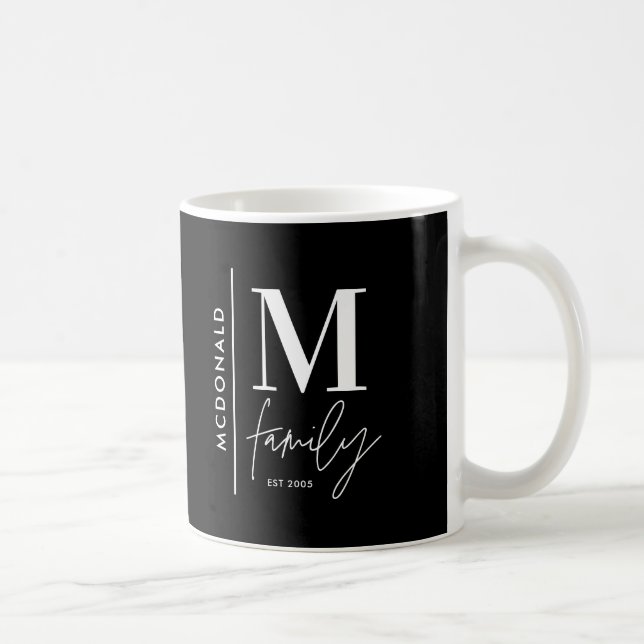 Monogram, moderne Schwarz-personalisiert-Foto-Fami Kaffeetasse (Rechts)