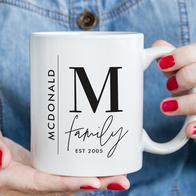 Monogram, moderne Schwarz-personalisiert-Foto-Fami Kaffeetasse (Von Creator hochgeladen)