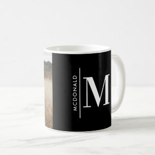 Monogram, moderne Schwarz-personalisiert-Foto-Fami Kaffeetasse