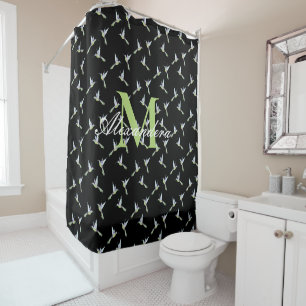 Monogram Moderne Schwarz-weiße Gold Elegante Strei Duschvorhang