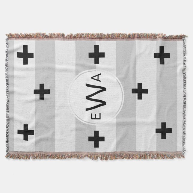 Monogram - Moderne skandinavische Graustreifen Decke (Vorderseite)