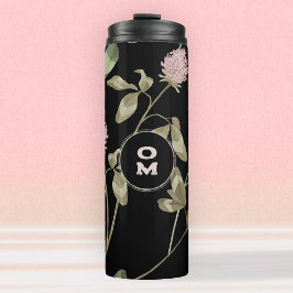 Monogram, moderne Wildblume Schwarze Rose Klemme Thermosbecher
