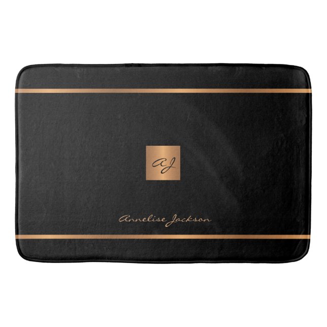 Monogram, moderner Glitzer, schwarz und gold Badematte (Vorderseite)