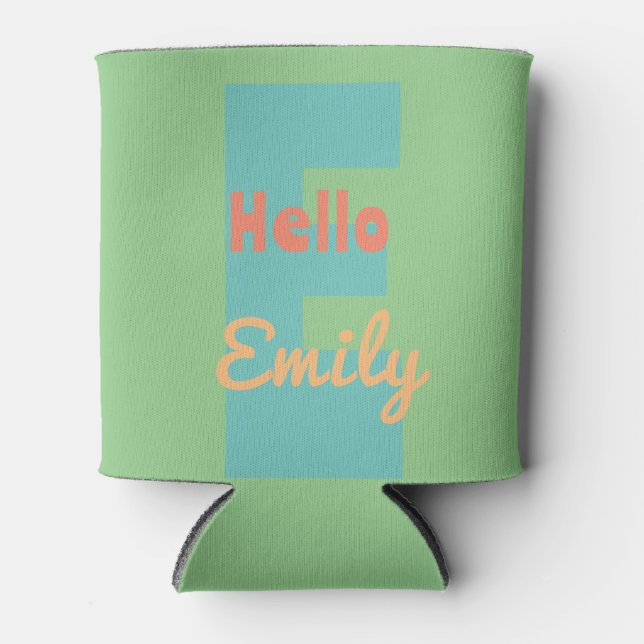 Monogram, moderner Pfefferminzkorallenpfirsich Dosenkühler (Vorderseite)