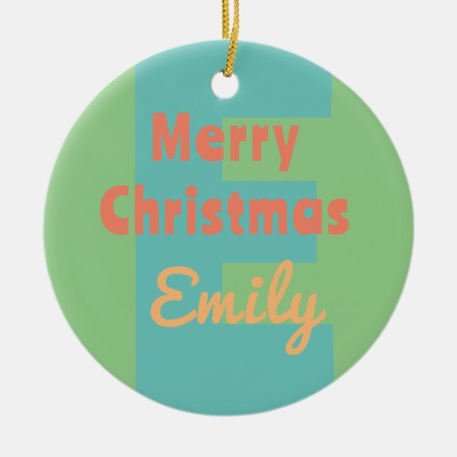 Monogram, moderner Pfefferminzkorallenpfirsich Keramik Ornament (Vorne)