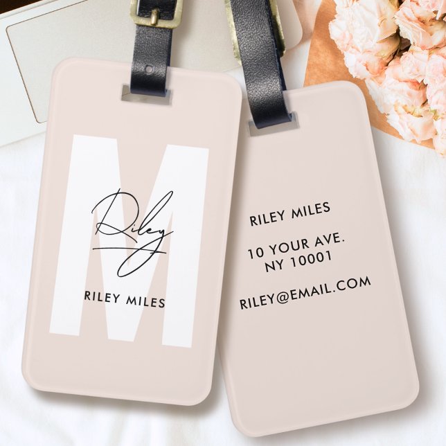 Monogram Modernes Blush Pink Script Signature Chic Gepäckanhänger (Von Creator hochgeladen)