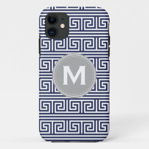 Monogram Modernes dunkelblaues griechisches Schlüs Case-Mate iPhone Hülle