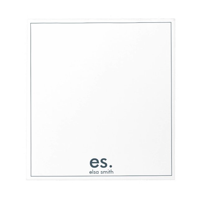 Monogram Modernes Elegantes Minimal Blau und Weiß Notizblock (Vorderseite)